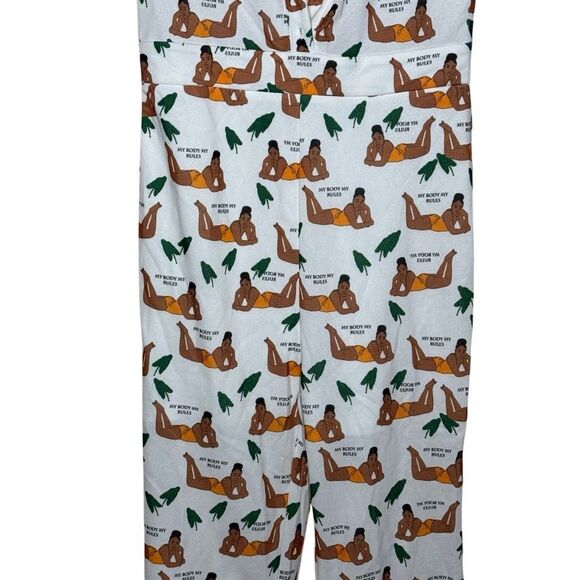 SHEIN Short Sleeve White Flare Jumpsuit Size XS My Body My Rules Buton Up - Picture 3 of 12